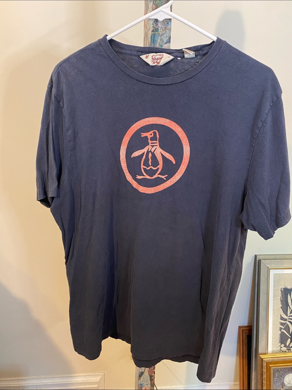 Original Penguin Navy Short-Sleeve Tee with Coral Penguin Emblem